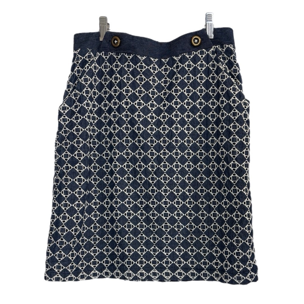 AMADI white embroidered eyelet pattern denim miniskirt